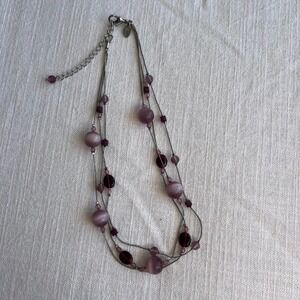 Lia Sophia Purple Beaded Necklace Layered Strand Fashion Jewelry‎